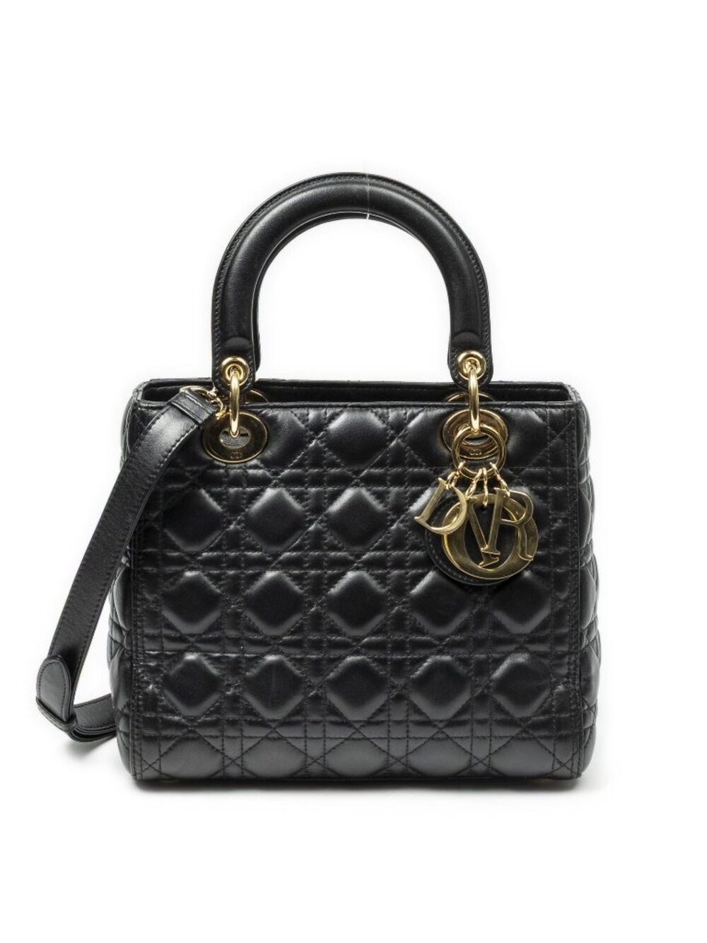 Dior Medium Lady Dior Zip Black Kanaj Lambskin Leather Handbag